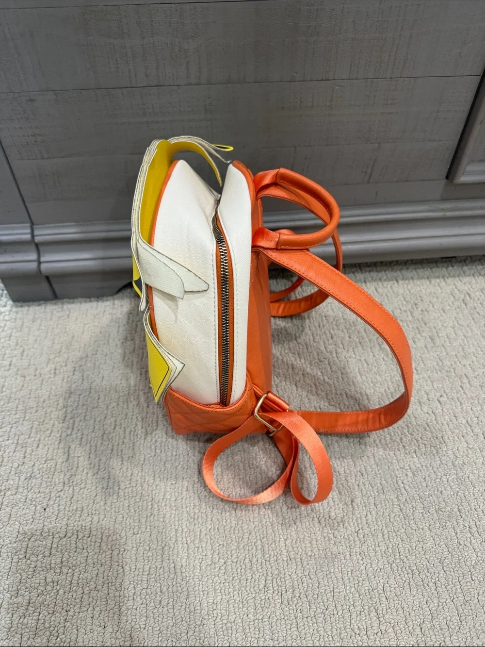 Kids Orange Quilted Backpack with Pikachu Pumpkin Design